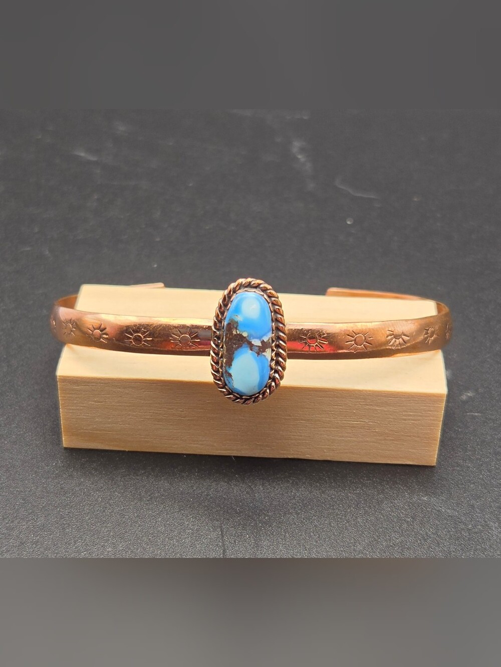 Copper Cuff Bracelet with Blue Turquoise Stone